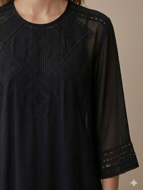 BISHOP + YOUNG BLACK SHEER EMBROIDERED BOHO TUNIC DRESS XS